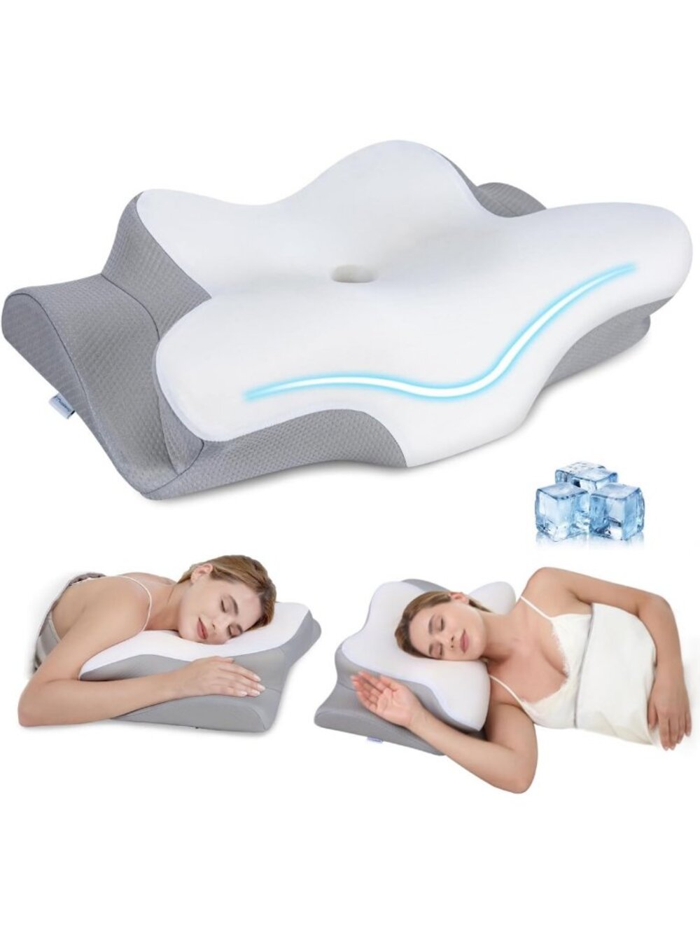 Ergonomic Memory Foam Neck Pillow for Pain Relief, 2 Heights, Breathable Cover